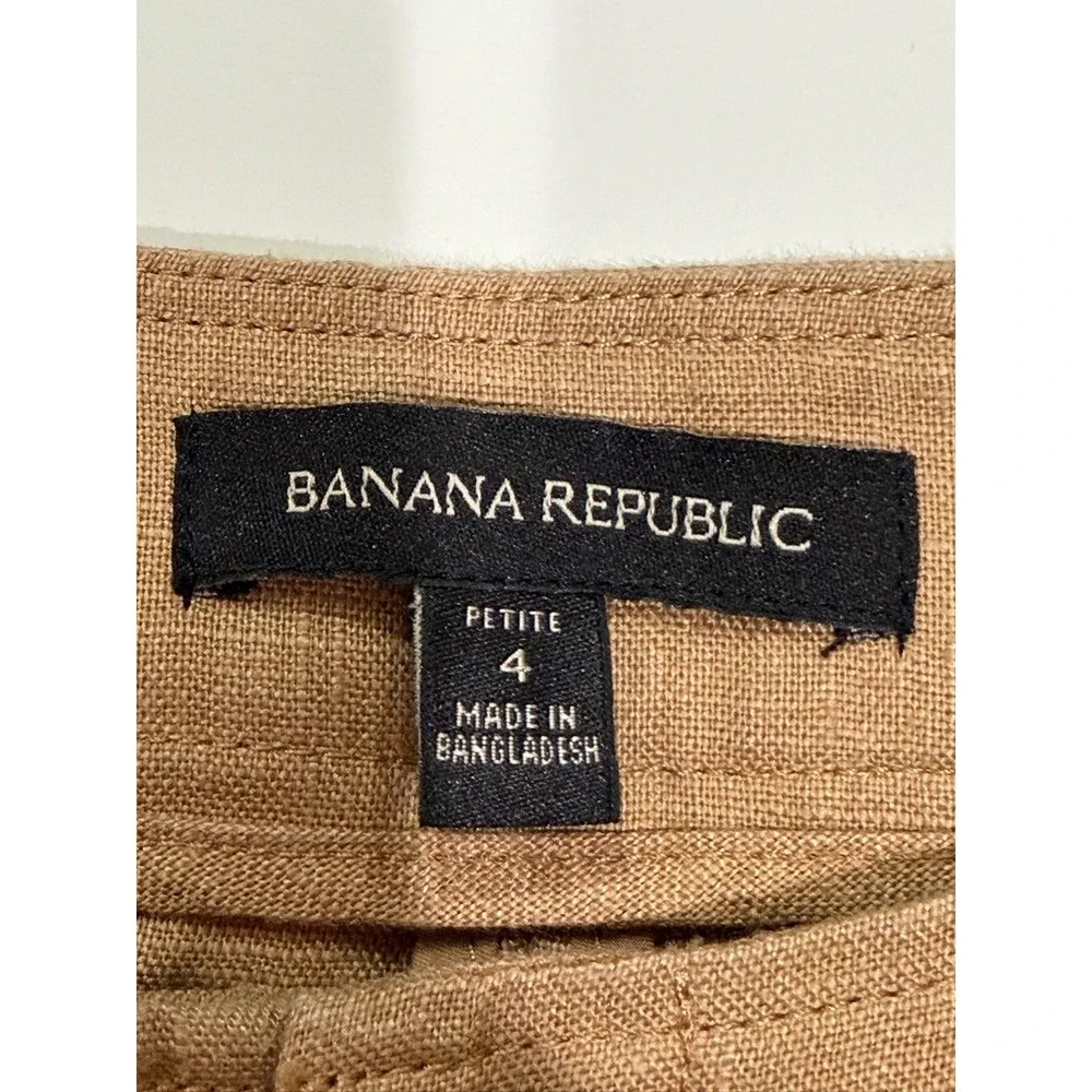 Banana Republic High Rise Pleated Linen Pants Iced Latte Brown 4 Petite